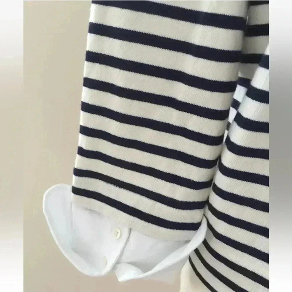 J. Crew Navy & White Striped Boatneck Top Blouse With Built In Cuffs Size XS - Picture 5 of 6